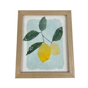 Framed Lemon Branch Wall Art Print Home Decor Yellow Blue Rustic Wood Frame 11x9